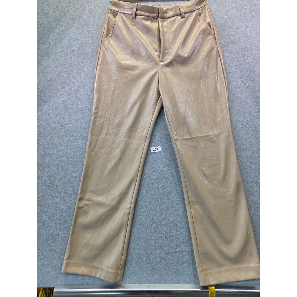 Grey Lab Los Angeles‎ Tan Faux Leather Straight Leg Pants Metallic Beige Medium
